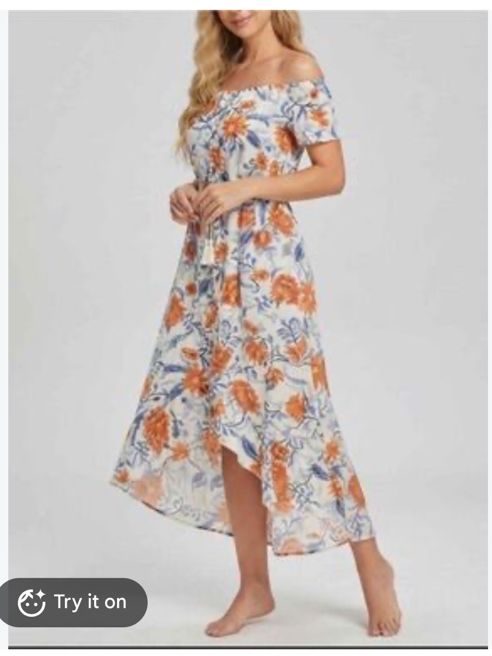 Abel the Label Floral Button-Front Maxi Hi-Low Dress in White and Orange Medium
